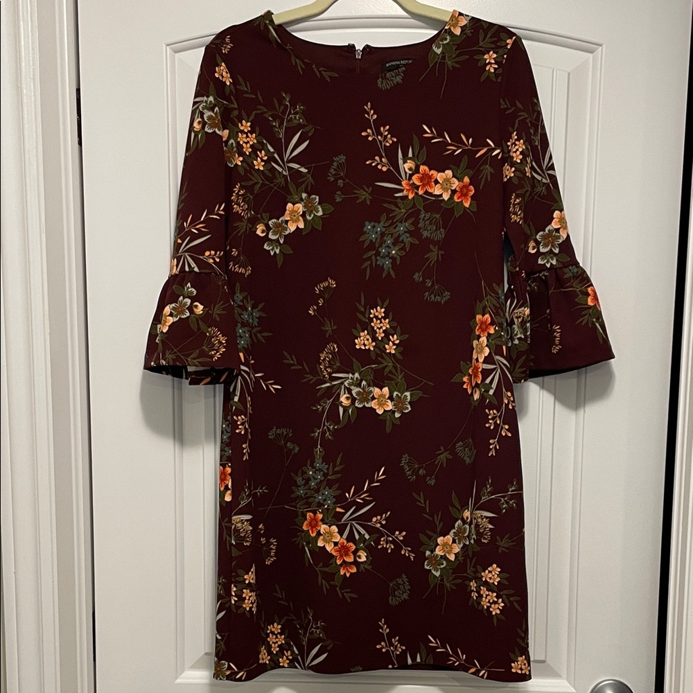 Banana Republic Burgundy Floral Long Sleeve Dress